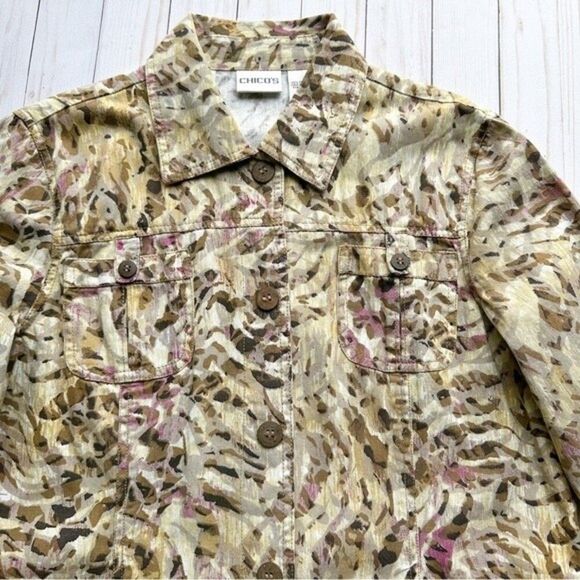 Chico’s Womens Size Large Animal Print Button Closer Lightweight Jacket - Picture 2 of 12